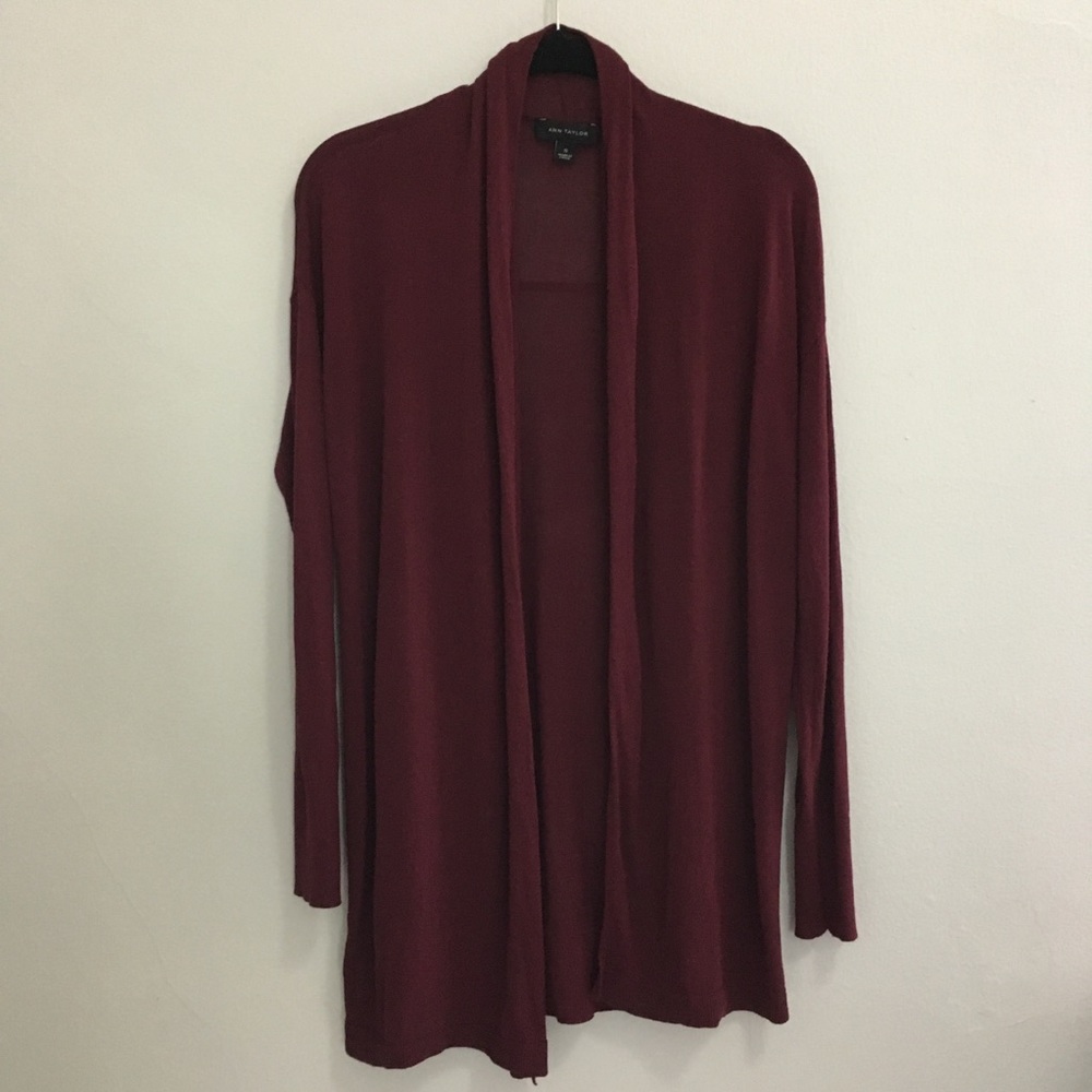 Ann Taylor Burgundy Light Long Cardigan
